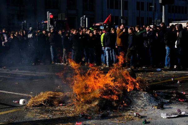 Tires Burning Protest Farmers Belgium Northern Region Flanders New Regional — Stock fotografie