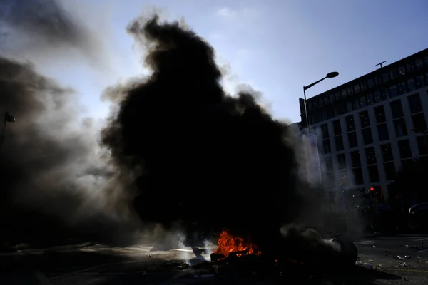 Tires Burning Protest Farmers Belgium Northern Region Flanders New Regional — стокове фото