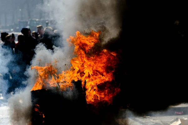 Tires Burning Protest Farmers Belgium Northern Region Flanders New Regional —  Fotos de Stock