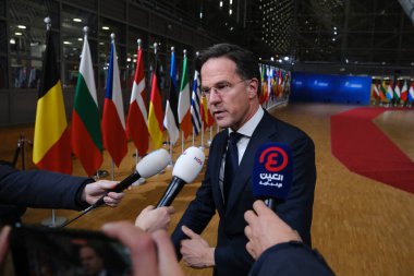 Hollanda Başbakanı Mark Rutte 10 Şubat 2023 'te Brüksel, Belçika' da basın toplantısı düzenledi..