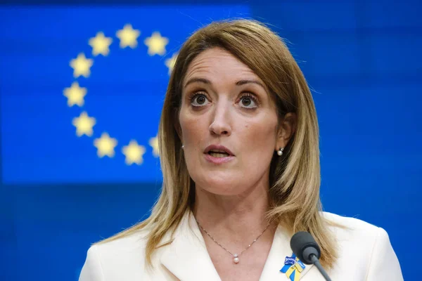 Πρόεδρος Του Ευρωπαϊκού Κοινοβουλίου Roberta Metsola Δίνει Συνέντευξη Τύπου Στις — Φωτογραφία Αρχείου