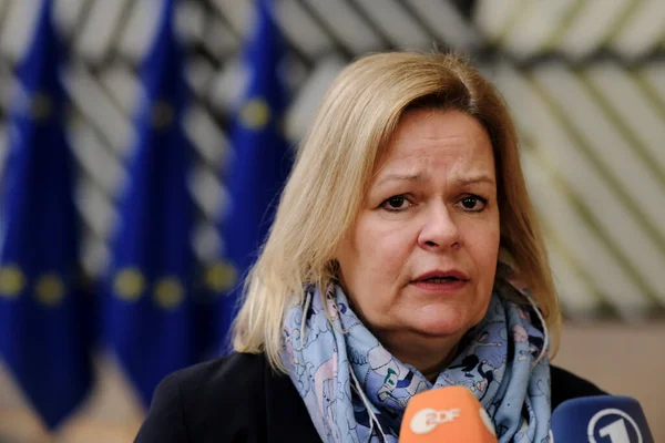 Nancy Faeser Miniszter 2023 Március Érkezik Brüsszeli Székhelyére Hogy Részt — Stock Fotó