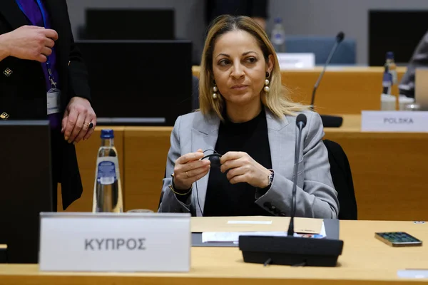 Ministro Anna Koukkides Prokopiou Arriva Partecipare Consiglio Giustizia Affari Interni — Foto Stock