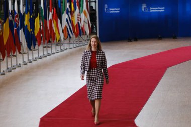 Estonia's Prime Minister Kaja Kallas arrives for a EU Summit, at the EU headquarters in Brussels, on March 23, 2023. clipart