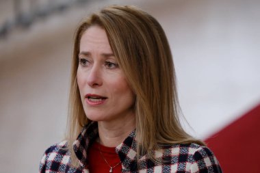 Estonya Başbakanı Kaja Kallas AB Zirvesi için 23 Mart 2023 'te Brüksel' deki AB genel merkezine geldi..