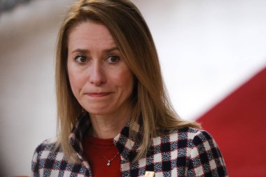 Estonya Başbakanı Kaja Kallas AB Zirvesi için 23 Mart 2023 'te Brüksel' deki AB genel merkezine geldi..