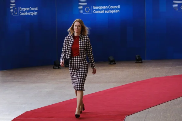 stock image Estonia's Prime Minister Kaja Kallas arrives for a EU Summit, at the EU headquarters in Brussels, on March 23, 2023.