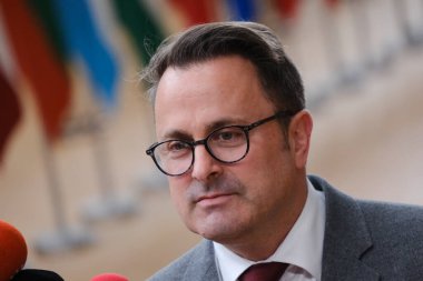 Lüksemburg Başbakanı Xavier Bettel 23 Mart 2023 'te Brüksel' deki AB karargahına bir AB Zirvesi için geldi.. 