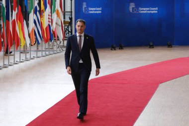 Belçika Başbakanı Alexander De Croo 23 Mart 2023 'te Brüksel' deki AB karargahına bir AB Zirvesi için geldi..