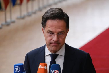 Hollanda Başbakanı Mark Rutte 23 Mart 2023 'te Brüksel' deki AB karargahına bir AB Zirvesi için geldi..