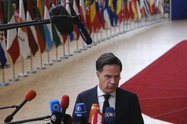 Hollanda Başbakanı Mark Rutte 23 Mart 2023 'te Brüksel' deki AB karargahına bir AB Zirvesi için geldi..