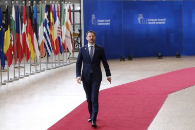Slovakya Başbakanı Eduard Heger 23 Mart 2023 'te AB' nin Brüksel 'deki genel merkezine bir AB Zirvesi için geldi.. 