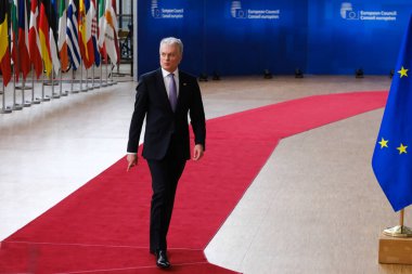 Litvanya Cumhurbaşkanı Gitana Nauseda, 23 Mart 2023 'te Brüksel' deki AB karargahına bir AB Zirvesi için geldi.. 