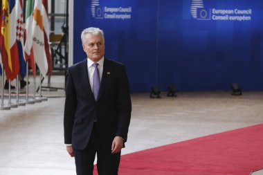 Litvanya Cumhurbaşkanı Gitana Nauseda, 23 Mart 2023 'te Brüksel' deki AB karargahına bir AB Zirvesi için geldi.. 