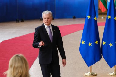 Litvanya Cumhurbaşkanı Gitana Nauseda, 23 Mart 2023 'te Brüksel' deki AB karargahına bir AB Zirvesi için geldi.. 