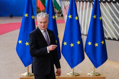 Litvanya Cumhurbaşkanı Gitana Nauseda, 23 Mart 2023 'te Brüksel' deki AB karargahına bir AB Zirvesi için geldi.. 