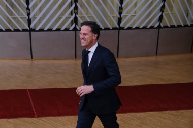 Hollanda Başbakanı Mark Rutte 23 Mart 2023 'te Brüksel' deki AB karargahına bir AB Zirvesi için geldi..