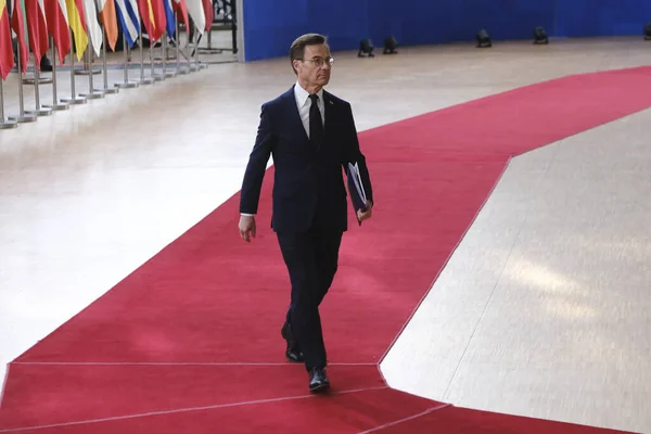 3月23日 瑞典总理克里斯特尔松抵达布鲁塞尔欧盟总部参加欧盟峰会 — 图库照片