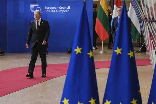 Německý Kancléř Olaf Scholz Vystoupil Summitu Bruselu Dne Března 2023 — Stock fotografie