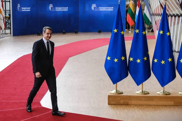 Řecký Premiér Kyriakos Mitsotakis Přijede Summit Sídla Bruselu Března 2023 — Stock fotografie