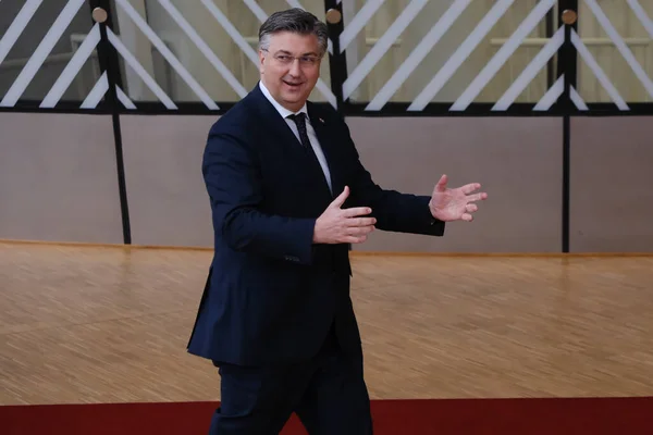 Premier Chorwacji Andrej Plenkovic Przyjeżdża Szczyt Siedzibie Brukseli Marca 2023 — Zdjęcie stockowe
