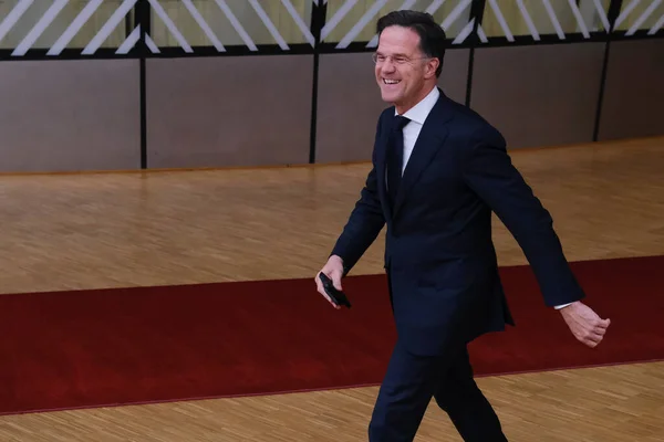 stock image Netherlands' Prime Minister Mark Rutte arrives for a EU Summit, at the EU headquarters in Brussels, on March 23, 2023.