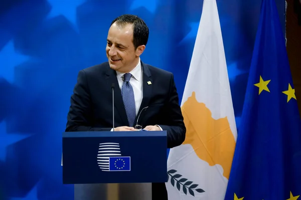 Prezydent Cypru Nikos Christodoulides Wywiera Presję Wyniki Szczytu Który Odbył — Zdjęcie stockowe