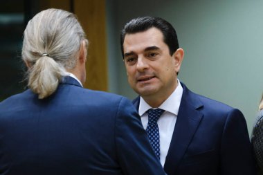 Kostas SKREKAS, Enerji Bakanı Ulaştırma, Haberleşme ve Enerji Konseyi için 28 Mart 2023 'te Belçika' nın Brüksel kentindeki AB genel merkezine geldi..