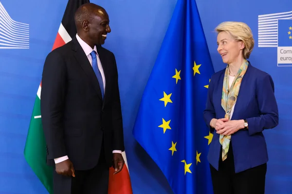 stock image European Commission President Ursula von der Leyen welcomes Kenya's President William Ruto prior a meeting at the European Commission building in Brussels, Belgium on March 29, 2023