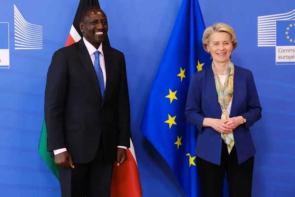 stock image European Commission President Ursula von der Leyen welcomes Kenya's President William Ruto prior a meeting at the European Commission building in Brussels, Belgium on March 29, 2023