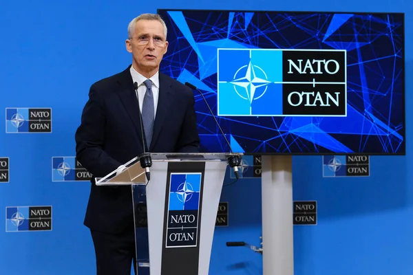 Segretario Generale Della Nato Jens Stoltenberg Interviene Durante Una Conferenza — Foto Stock