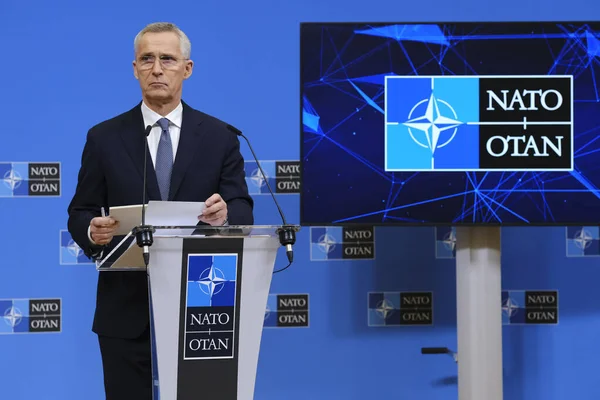 Nato Generalsekretär Jens Stoltenberg Spricht Während Einer Pressekonferenz Nato Hauptquartier — Stockfoto