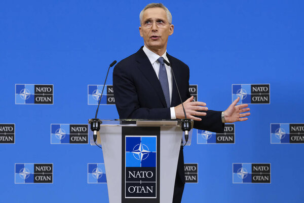 NATO Secretary General Jens Stoltenberg speaks during a press conference at the NATO headquarters in Brussels, Belgium on April 3, 2023.