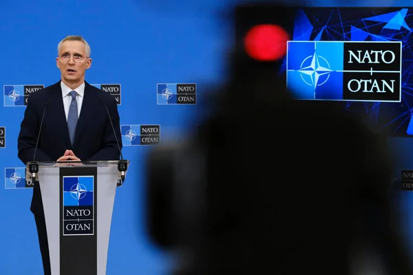 Natos Generalsekreterare Jens Stoltenberg Talar Vid Presskonferens Natos Högkvarter Bryssel — Stockfoto