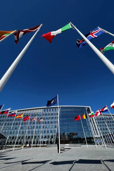National Flags Countries Member Nato Fly Organisation Headquarters Brussels Belgium — Stock Photo, Image
