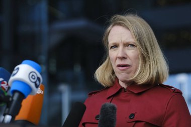 Dışişleri Bakanı Anniken Huitfeldt NATO dışişleri bakanları toplantısına katılmak üzere 4 Nisan 2023 'te Brüksel, Belçika' daki NATO karargahına geldi..