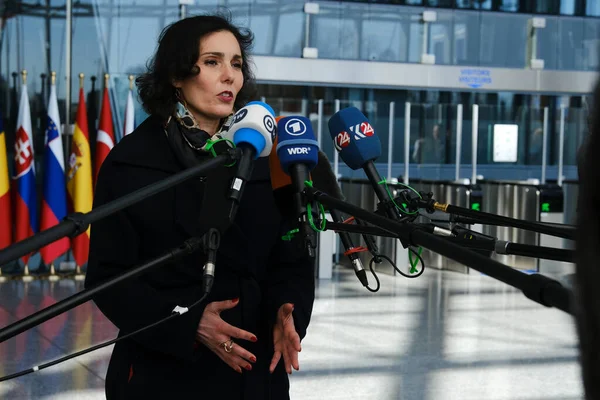 stock image Hadja LAHBIB, Minister of Foreign Affairs arrives to attend in NATO foreign affairs ministers meeting, at the NATO headquarters in Brussels, Belgium on April 4, 2023.