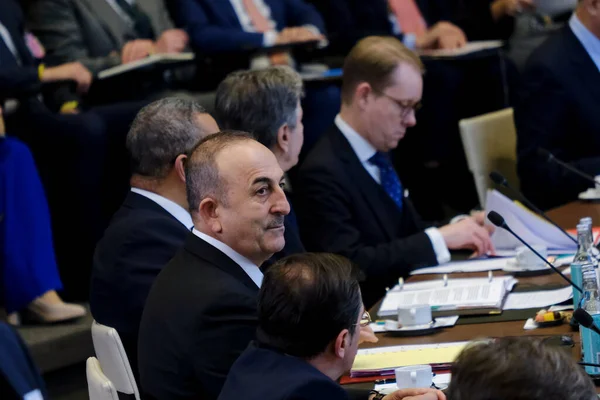 Utrikesminister Mevlut Cavusoglu Anländer Till Natos Utrikesministermöte Natos Högkvarter Bryssel — Stockfoto