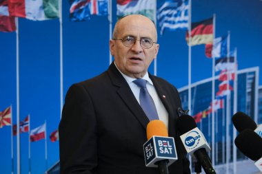 Zbigniew Rau, Foreign Affairs Minister addresses a media conference during a meeting of NATO foreign ministers at NATO headquarters in Brussels, Belgium on  April 5, 2023. clipart