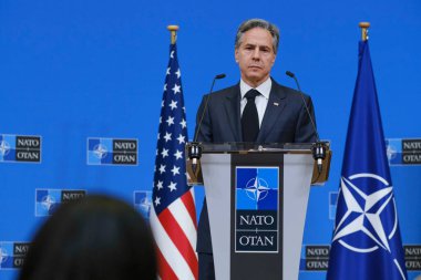 ABD Dışişleri Bakanı Antony Blinken, NATO dışişleri bakanlarının 5 Nisan 2023 'te Brüksel, Belçika' daki NATO genel merkezinde yaptıkları toplantıda basın toplantısında bir konuşma yaptı..