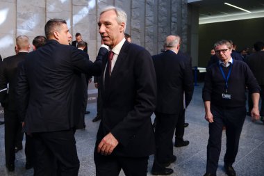 Dışişleri Bakanı Joao Gomes Cravinho, 5 Nisan 2023 'te Brüksel, Belçika' daki Kuzey Atlantik Konseyi Dışişleri Bakanları toplantısında aile fotoğrafı için geldi..