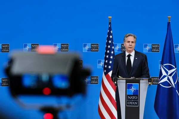 Sekretarz Stanu Usa Antony Blinken Przemawia Konferencji Prasowej Podczas Spotkania — Zdjęcie stockowe