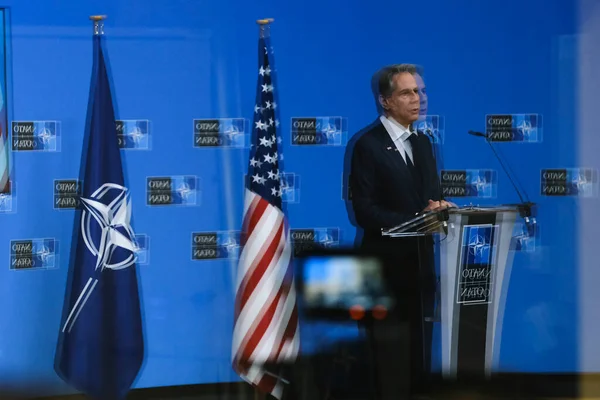 Υπουργός Εξωτερικών Των Ηνωμένων Πολιτειών Αντώνιος Μπλίνκεν Παραθέτει Ομιλία Συνέντευξη — Φωτογραφία Αρχείου