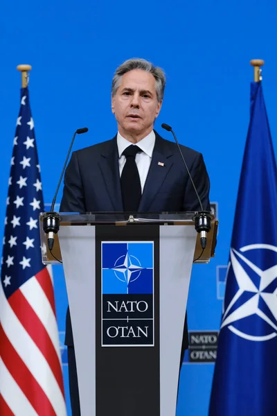 Außenminister Antony Blinken Spricht Auf Einer Medienkonferenz Während Eines Treffens — Stockfoto