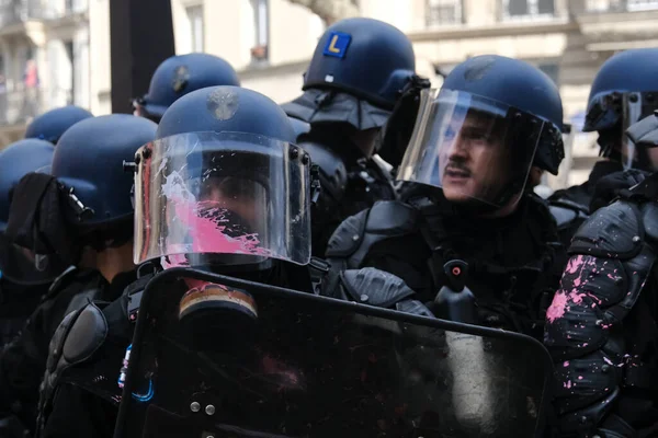 Policejní Nepokoje Střetly Demonstranty Během Demonstrace Při Národní Stávce Proti — Stock fotografie