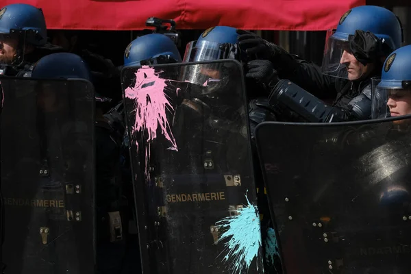 Uppror Polisen Krockade Med Demonstranter Demonstration Nationell Strejk Mot Regeringens — Stockfoto