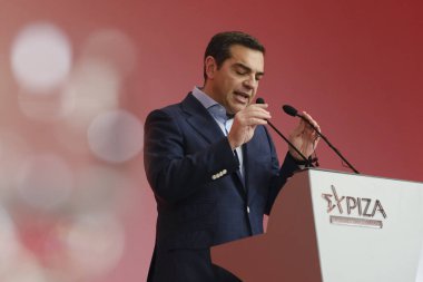 Yunanistan 'ın ana muhalefet Radikal Sol Koalisyonu (Syriza) parti lideri Alexis Tsipras, 9 Nisan 2023' te Atina, Yunanistan 'daki SYRIZA Merkez Komitesi toplantısında bir konuşma yaptı. 