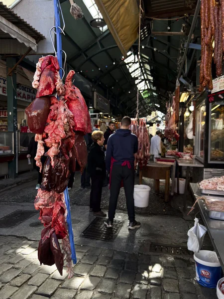 Mercado Carne Tesalónica Grecia Abril 2023 — Foto de Stock