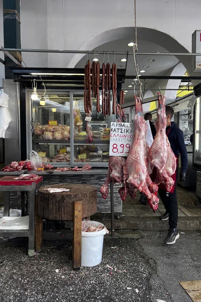 Mercado Carne Salónica Grécia Abril 2023 — Fotografia de Stock