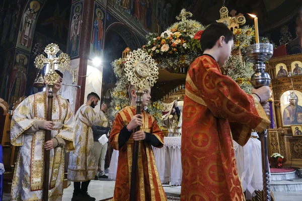Orthodoxe Gläubige Nehmen April 2023 Platy Griechenland Einer Zeremonie Der — Stockfoto